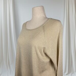 Zara‎ Women's XL Gold Metallic Knit Lightweight Sweater Secretary Contemporary